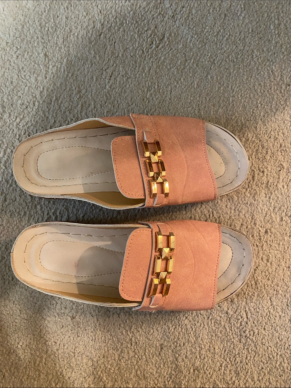 Women’s Pink Slide Mules with Gold Chain Accent